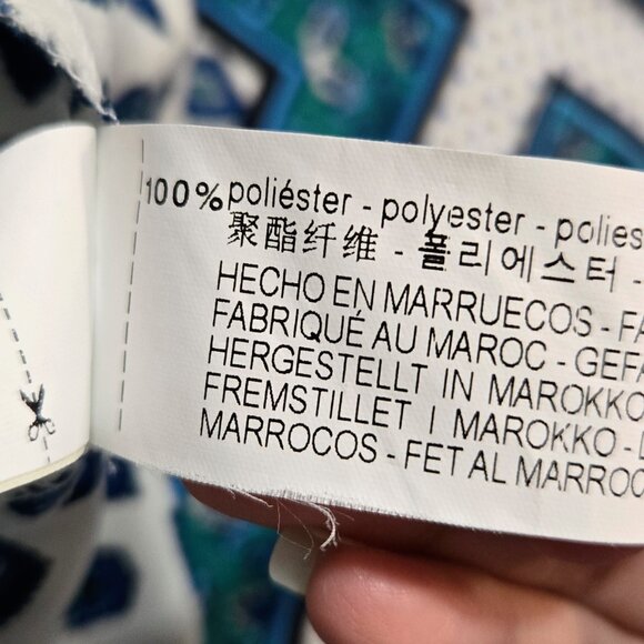 Zara White Blue Abstract Geo Tie Wrap Midi Dress Handkerchief Hem Boho - Picture 7 of 8